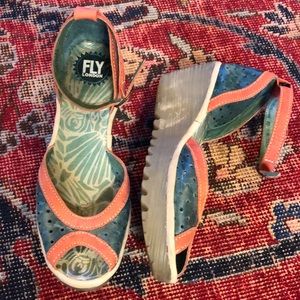 EUC Fly London peep toe wedge sandals, EU 39 US 8.5